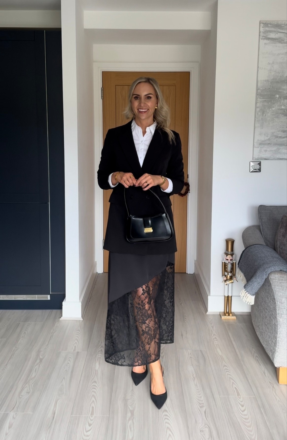 What I’m wearing for after work drinks 🍸 

Lace trim black satin midi skirt, white shirt, oversized black blazer, shoulder bag and slingback heels. 

#LTKworkwear #LTKautumn #LTKpartywear