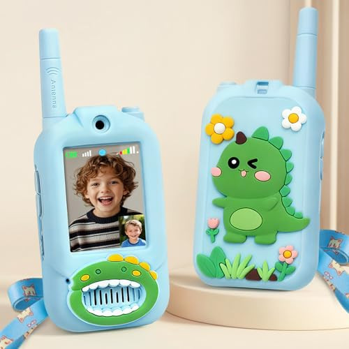 Walkie Talkie for Kids with Video: 2 Pack Rechargeable Toddler Toys with HD Camera & Voice Changer, Long Range Gift Toys for Boy & Girl Age 3-8 for Outdoor Play, Camping (Dinosaur Blue) | Amazon (US)