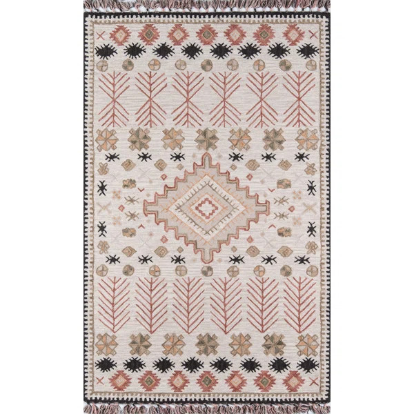 Bronte Southwestern Handmade Looped Wool Pink/Beige Area Rug | Wayfair North America