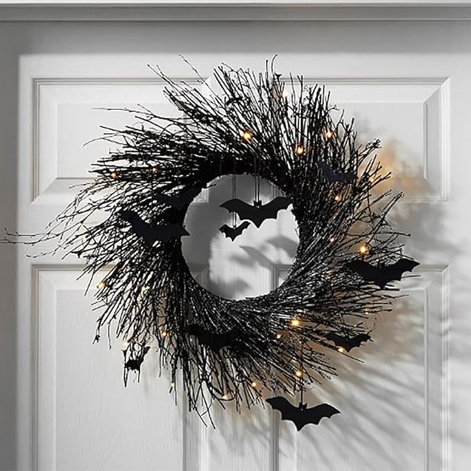 Amazon.com: Pre-lit Halloween Wreaths for Front Door Outside,Halloween Wreath with Lights,Black H... | Amazon (US)