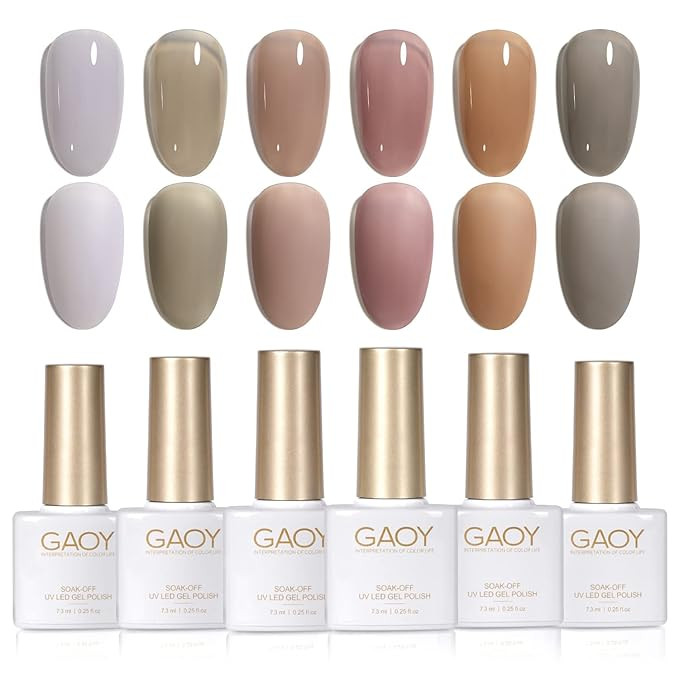 GAOY Jelly Nude Gel Nail Polish Set, 6 Transparent Colors Sheer Brown Grey White Gel Nail Kit for... | Amazon (US)