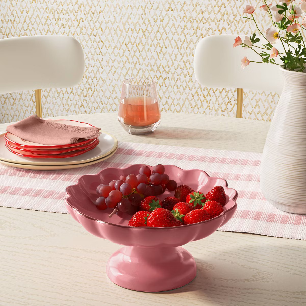 78oz Stoneware Pedestal Serving Bowl Pink - Threshold™ | Target