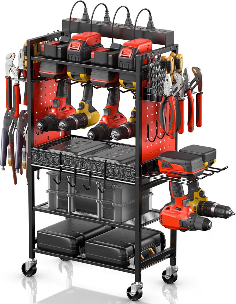 CCCEI Power Tool Organizer Cart with Charging Station, Garage Floor Rolling Storage Cart on Wheel... | Amazon (US)