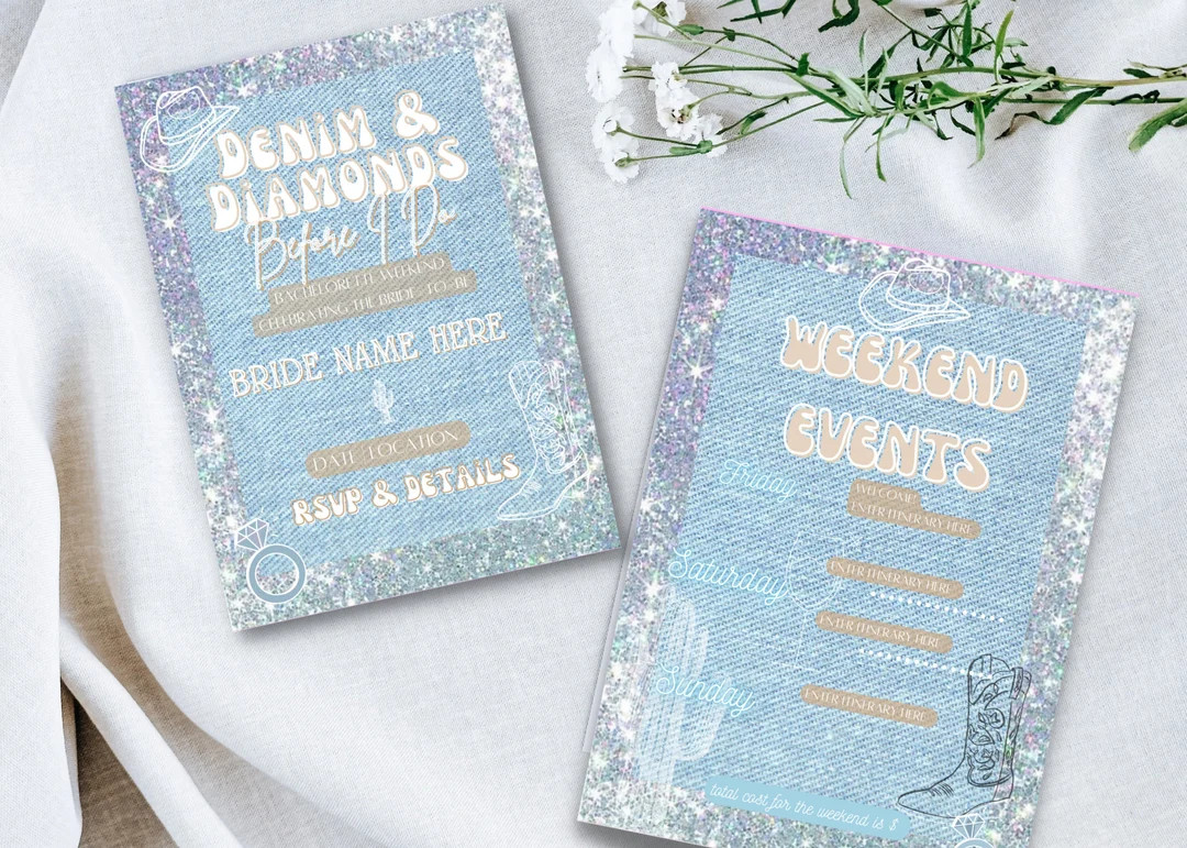 Denim & Diamonds Before I Do Bachelorette Invitation Template - Etsy | Etsy (US)