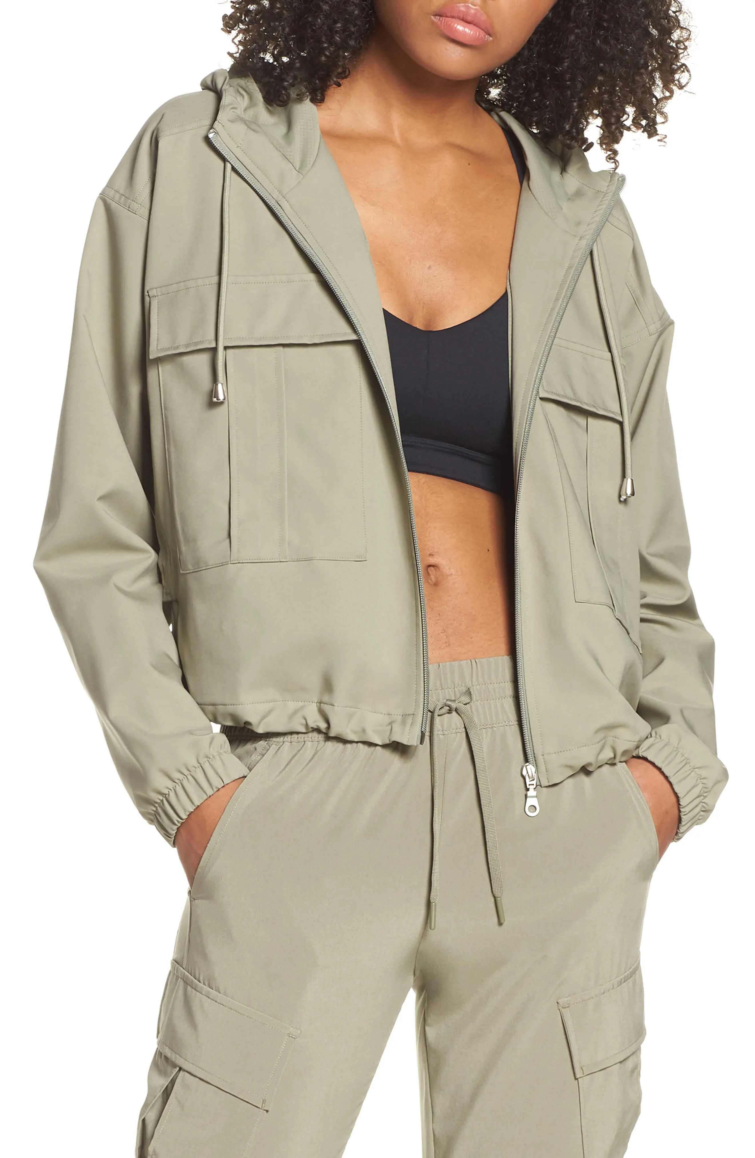 Zella Cameron Cargo Hooded Bomber Jacket | Nordstrom