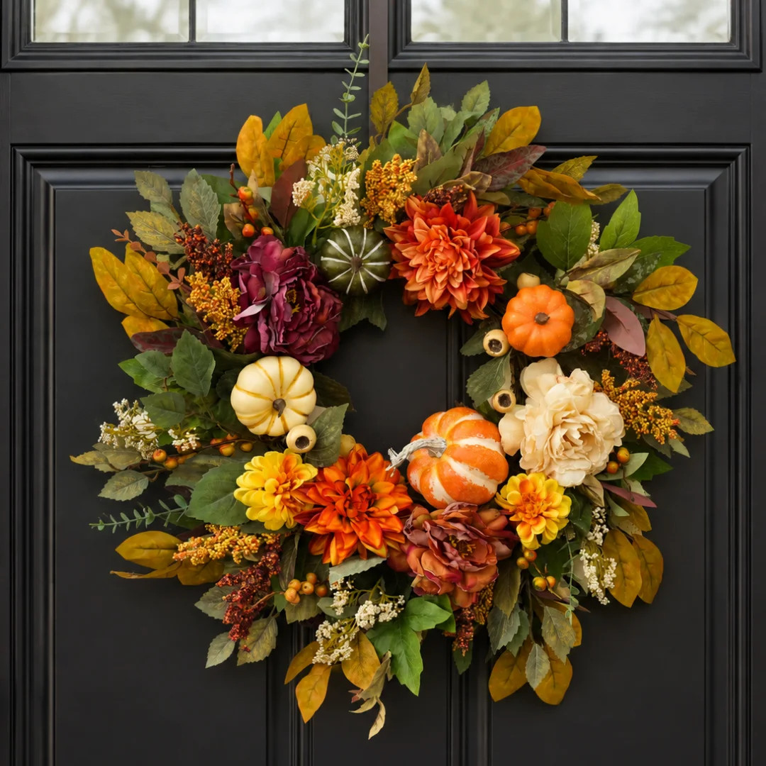 24" Fall Wreaths for Front Door Full Realistic Wreath for Thanksgiving  Day Harvest Pumpkin Wreat... | Wayfair North America