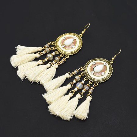 Bohemian Statement Earrings Statement Tassel Fringe Dangle Stud Women Girls Boho Costume Jewelry Whi | Walmart (US)