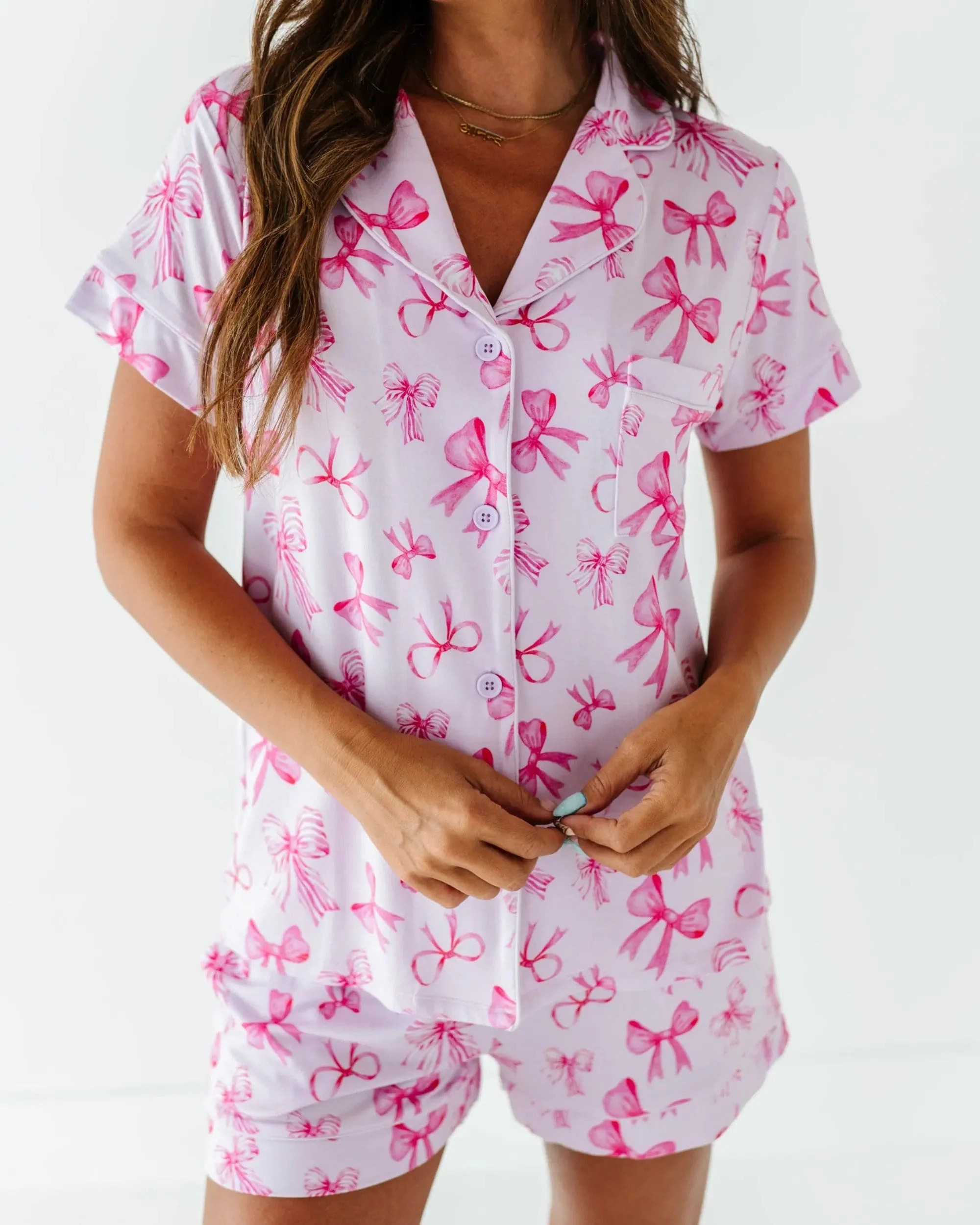 Blushing Bows Women's Collar Shirt & Shorts Set | Bums & Roses