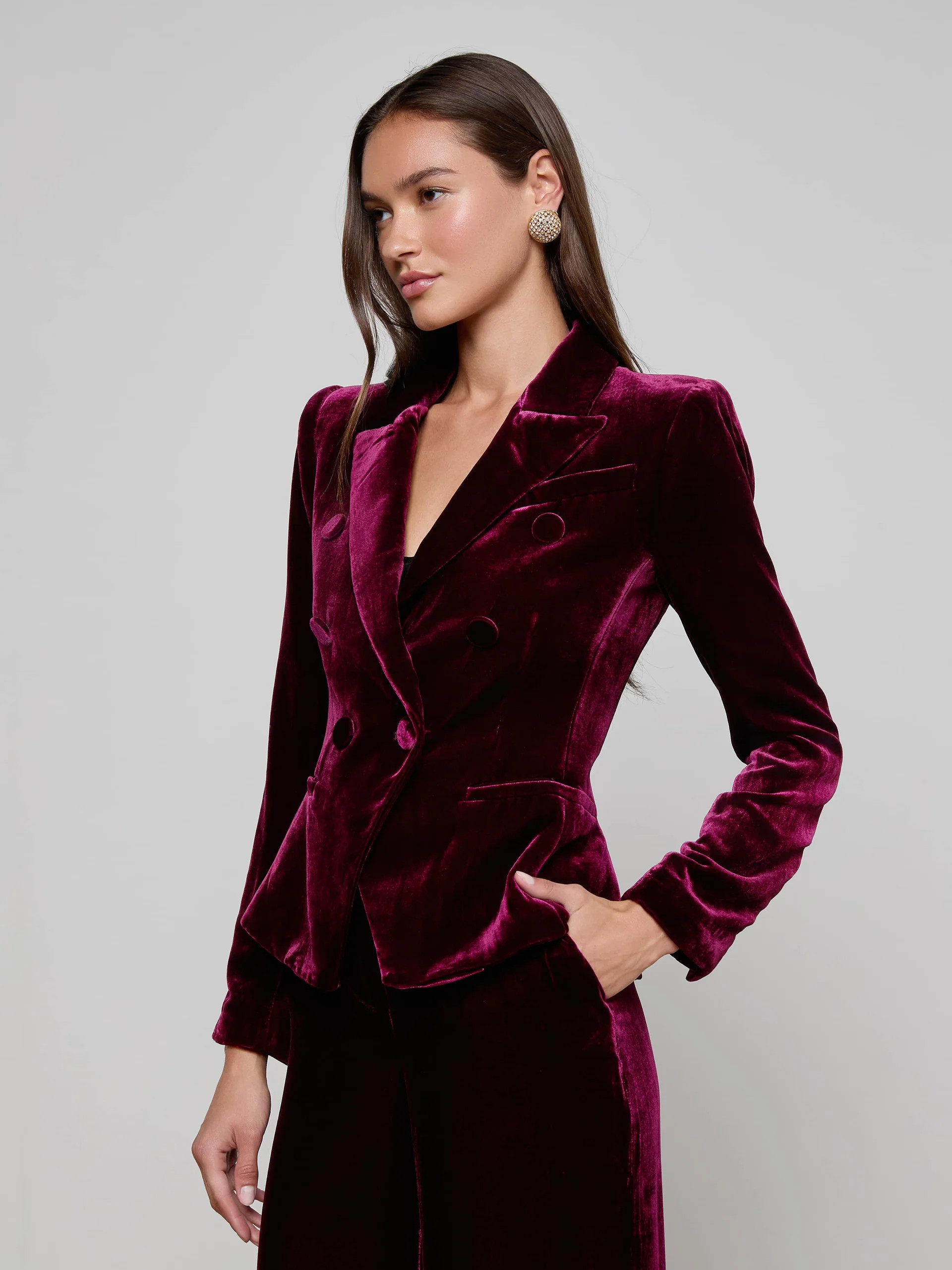 Marie Velvet Blazer in Dark Port | L'AGENCE | L'Agence