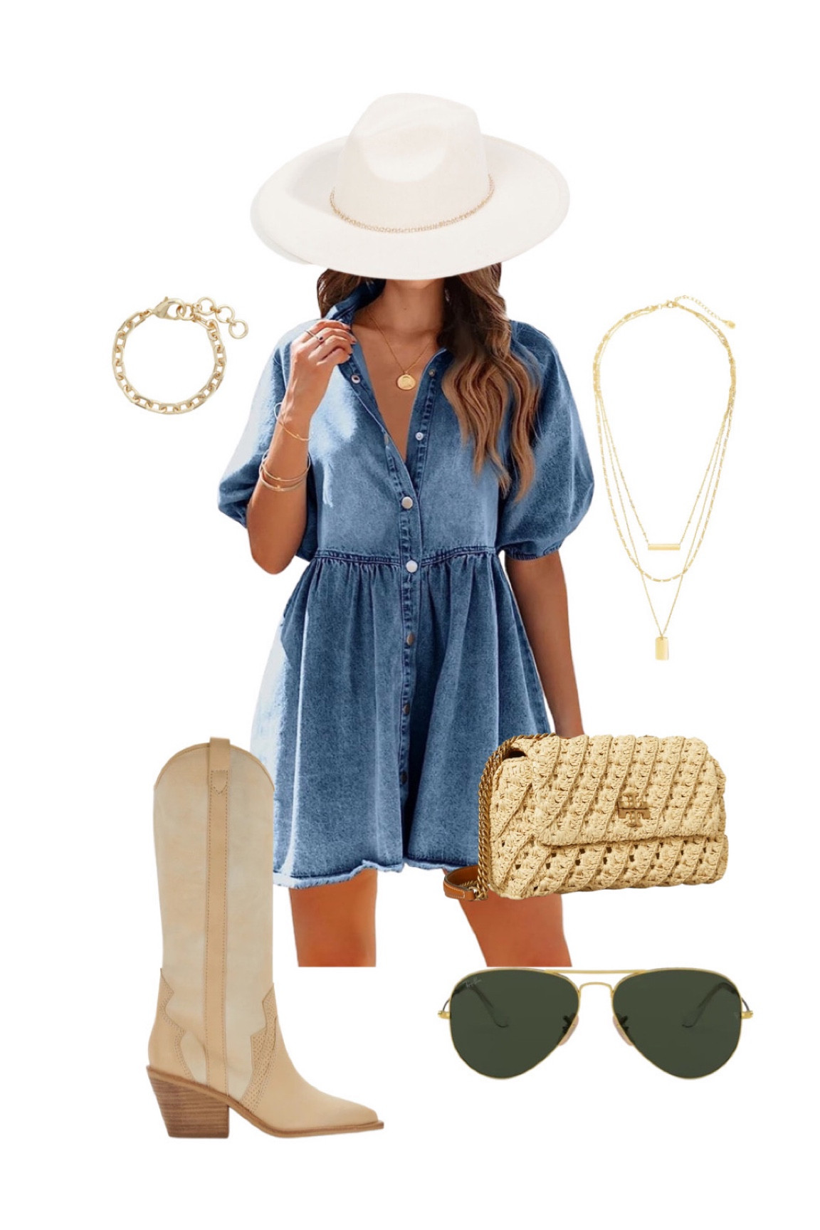 Coastal Cowgirl Style Inspo perfect for music festival // country concert outfit // Nashville outfit // denim dress // Tory Burch handbag // western boots 

#LTKfit #LTKFind #LTKstyletip