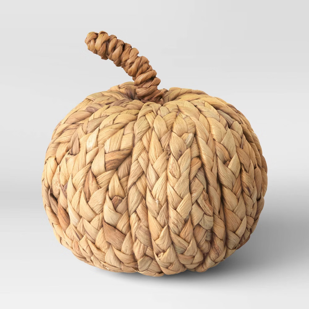 4.5"" x 4.5"" Woven Cattail Leaf Pumpkin Figurine Brown - Threshold | Target