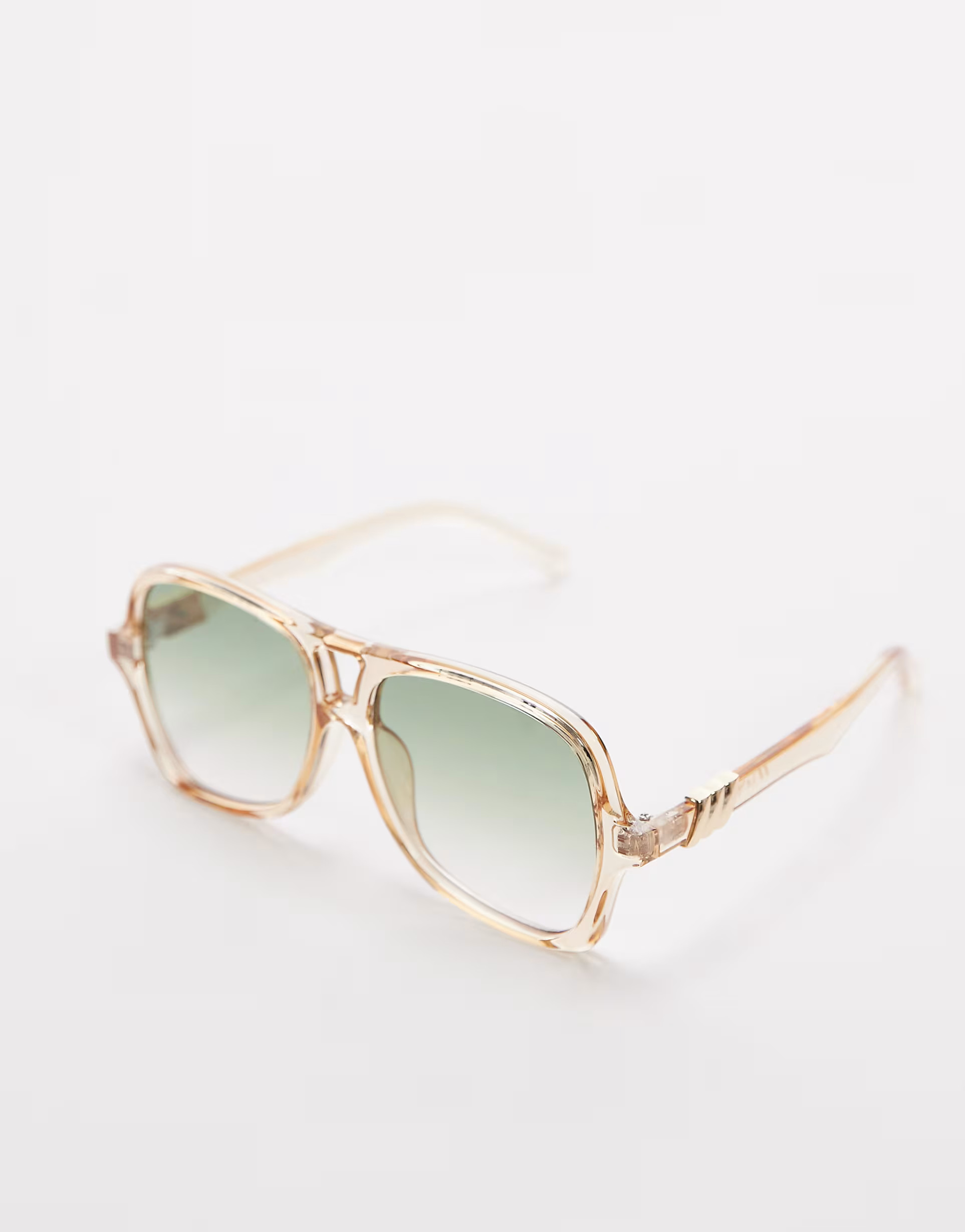 Le Specs Fortune Teller oversized aviator sunglasses in sand with green gradient lens | ASOS (Global)