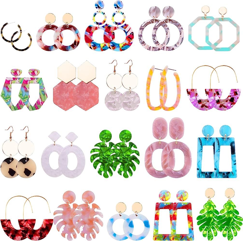 Duufin 20 Pairs Acrylic Earrings Statement Earrings Resin Drop Dangle Mottled Acrylic Hoop Earrin... | Amazon (US)