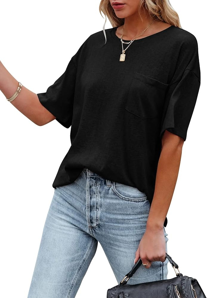 Fanway&EC Women's Short Sleeve T-Shirts Casual Crewneck Tees with Pocket Summer Basic Tops | Amazon (US)