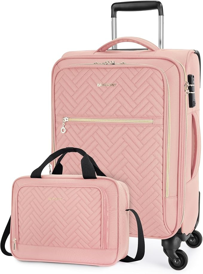 BAGSMART 20 Inch Carry On Suitcase, Lightweight, Expandable, TSA Lock, Polyester, Pink | Amazon (US)