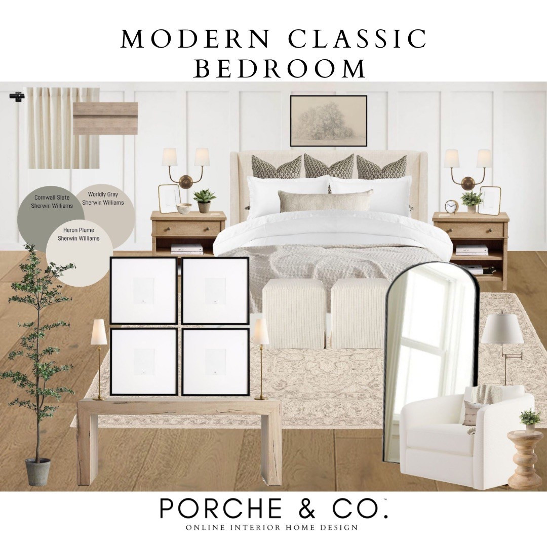 Bedroom design, modern classic, coastal decor, modern farmhouse decor, transitional style, pottery barn 
#visionboard #moodboard #porcheandco

#LTKHome #LTKStyleTip