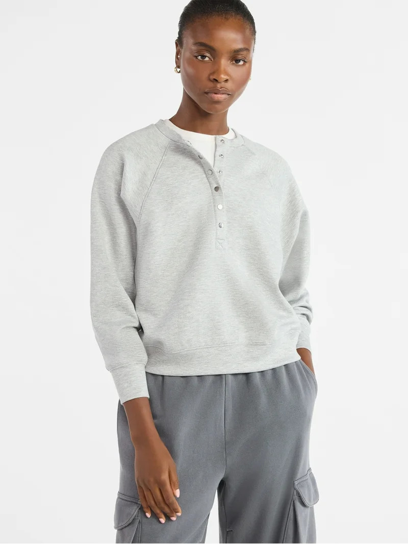 Scoop Women’s New Scubaknit Raglan Henley Top, Sizes XS-XXL | Walmart (US)