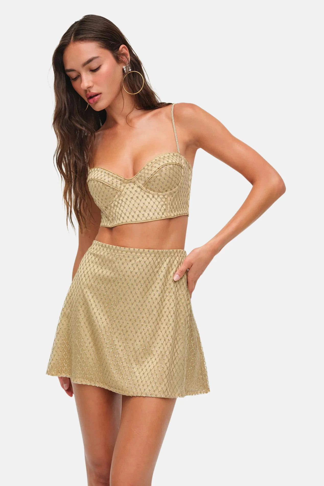 Glitter Grid Mini Skirt Gold | Blue & Cream