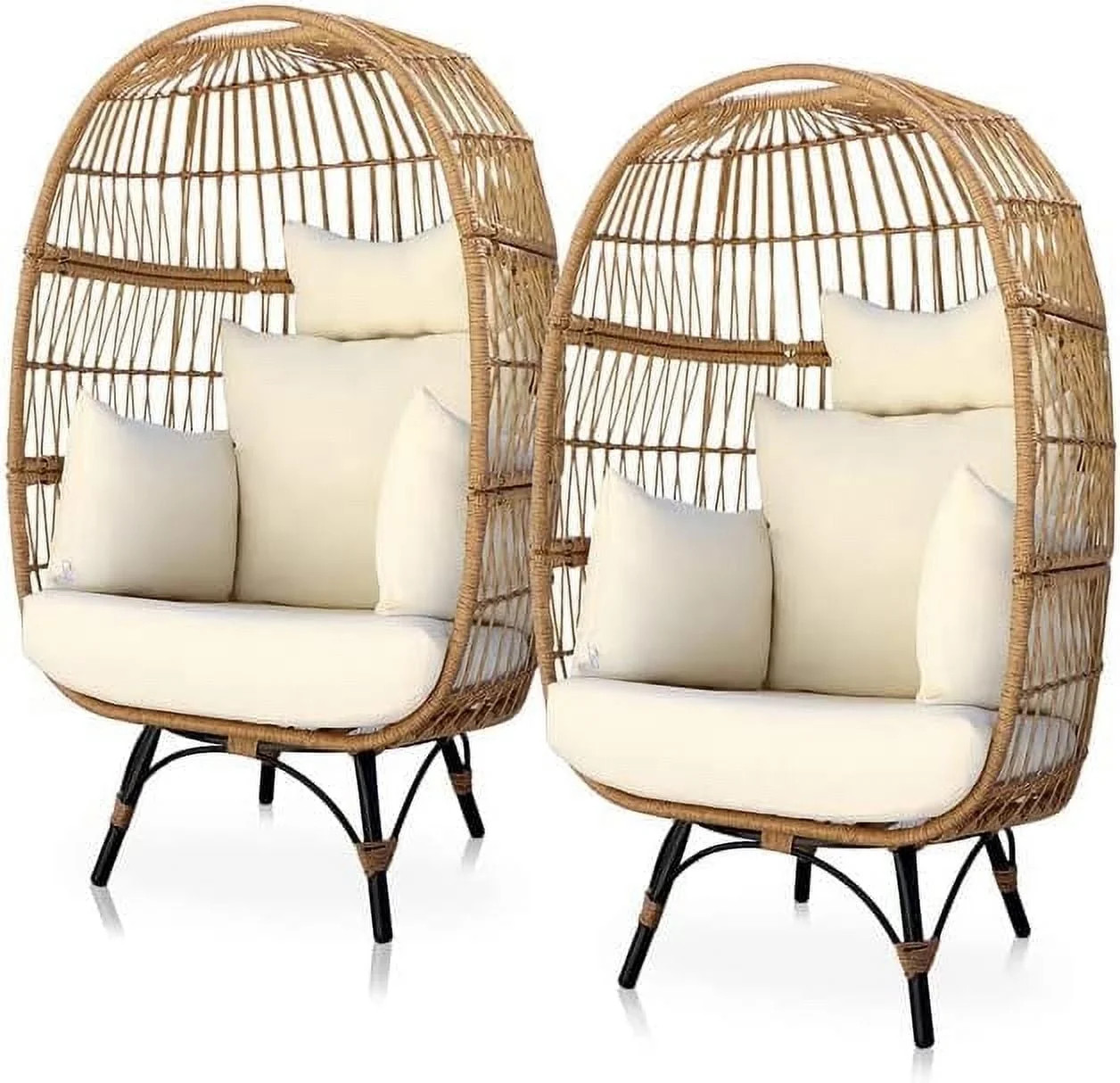 NICESOUL 2 Pieces Yellow Patio Stationary Egg Chair Boho Patio Lounge Chair Wicker Outdoor Egg Ch... | Walmart (US)