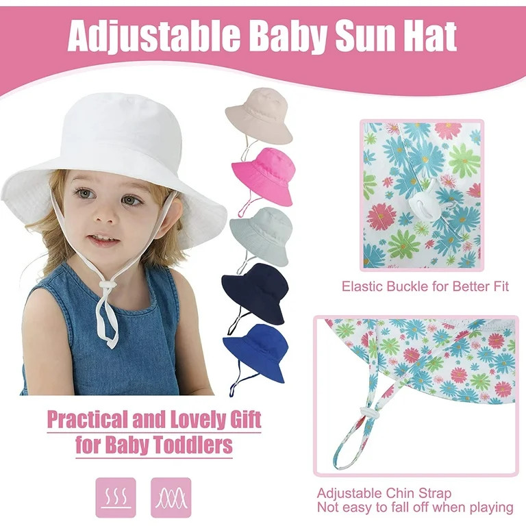Baby Sun Hat Toddler Beach Swim Hats UPF 50+ Summer Bucket Hat Kids Infant Wide Brim Adjustable S... | Walmart (US)