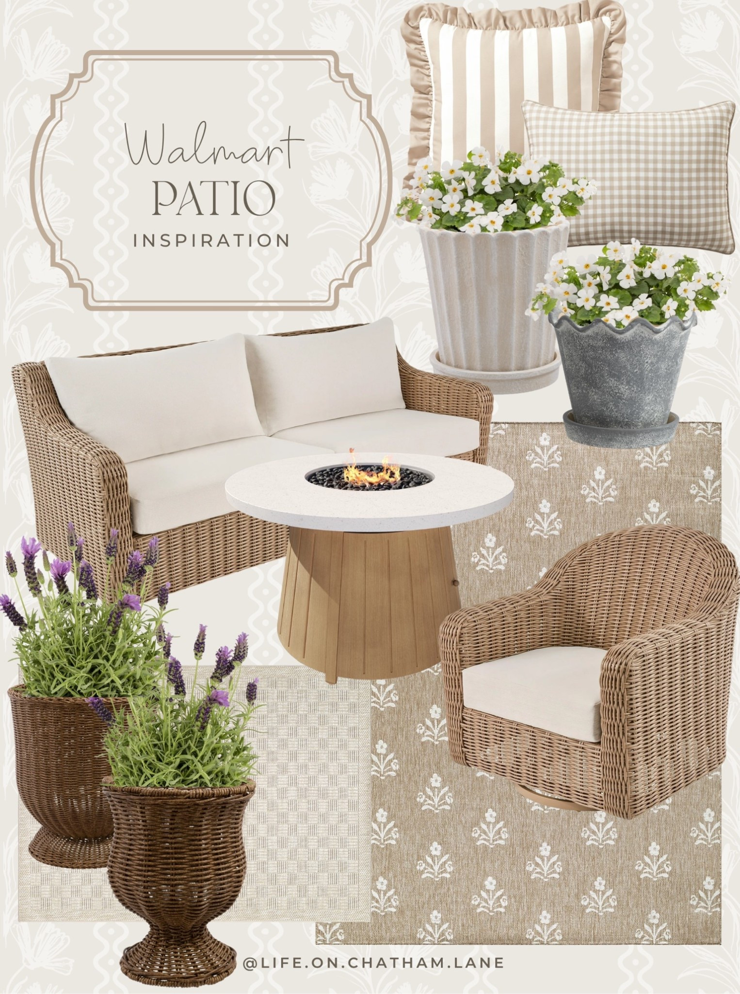 Walmart patio inspiration. 😍 Love these pretty spring planters, outdoor furniture pieces, and fire pit! I can’t believe they’re all from Walmart! 

#LTKHome #LTKSeasonal