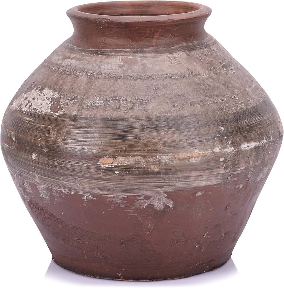 Large Terracotta Vase for Rustic Farmhouse Decor, Vintage Terra Cotta Vase Modern Wabi Sabi Decor... | Amazon (US)