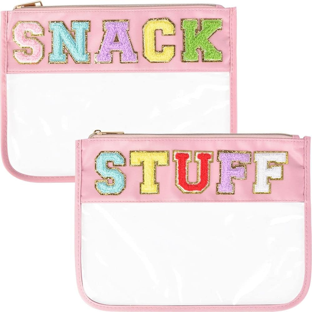 Chenille Letter Clear Snacks Pouch, 2 Pack Transparent Waterproof Travel Makeup Cosmetic Bag, Mul... | Amazon (US)