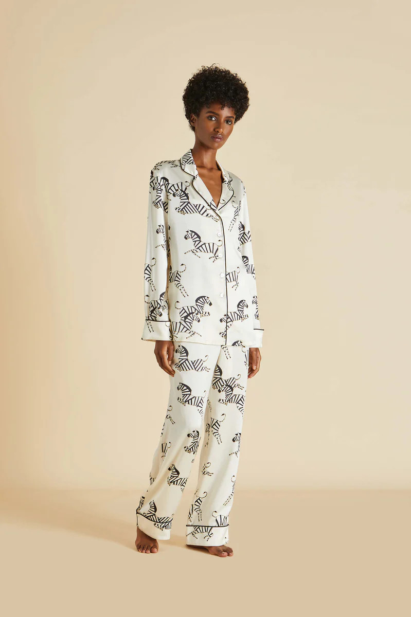 Lila Zebedee Ivory Pajamas in Silk Satin | Olivia von Halle
