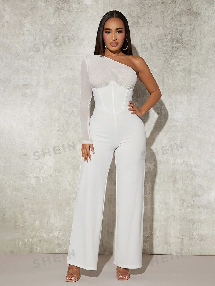 SHEIN SXY One Shoulder Wide Leg Jumpsuit | SHEIN