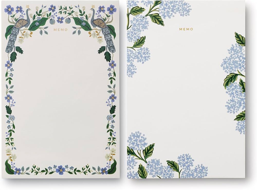 RIFLE PAPER CO. Large Memo Notepad Set of 2 | 65 Tear-Off Pages, Featuring Hydrangea and Peacock ... | Amazon (US)
