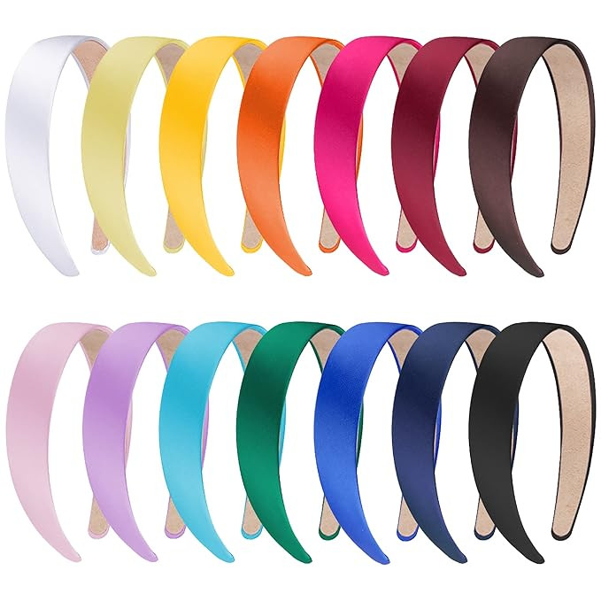 SIQUK 14 Pieces Satin Headbands 1 inch Headband Colorful Plain Headband DIY Craft Headbands for W... | Amazon (US)