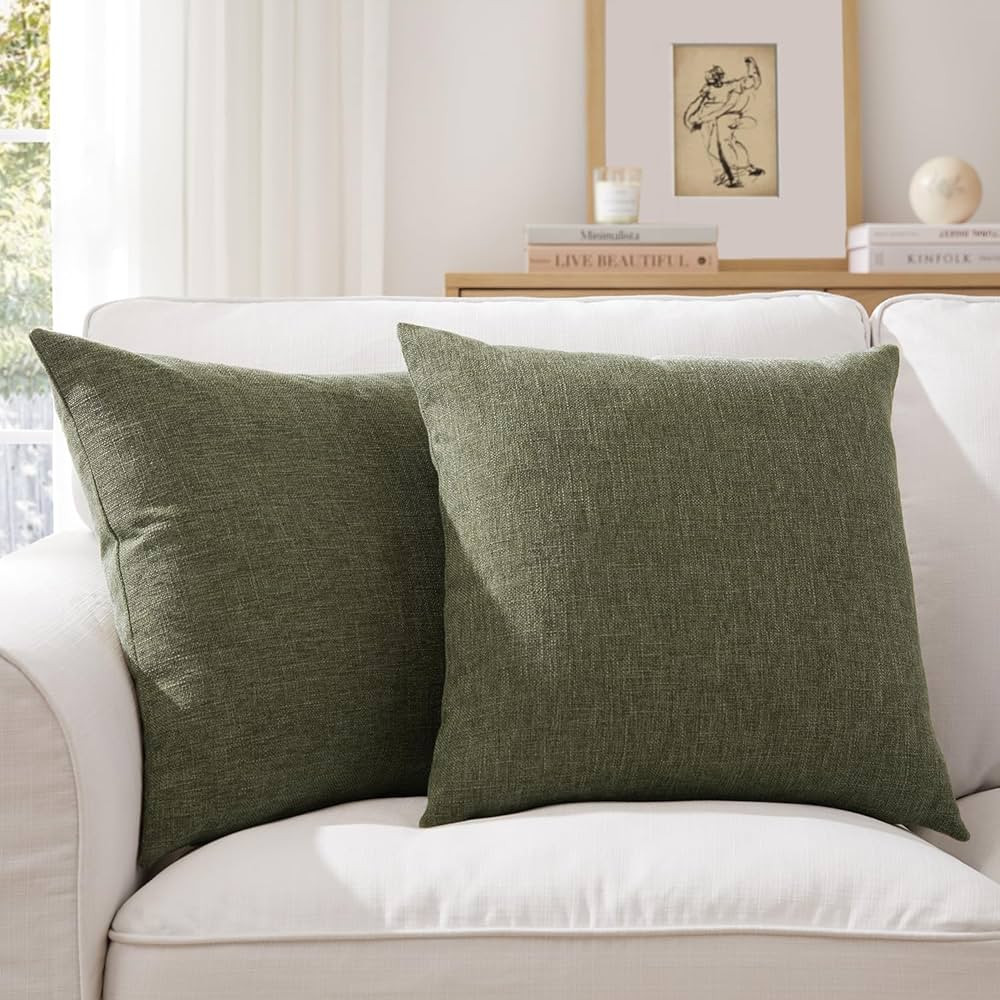Meekio Set of 2 Moss Green Pillow Covers 18 x 18 Inch Farmhouse Boho Decorative Throw Pillow Cove... | Amazon (US)