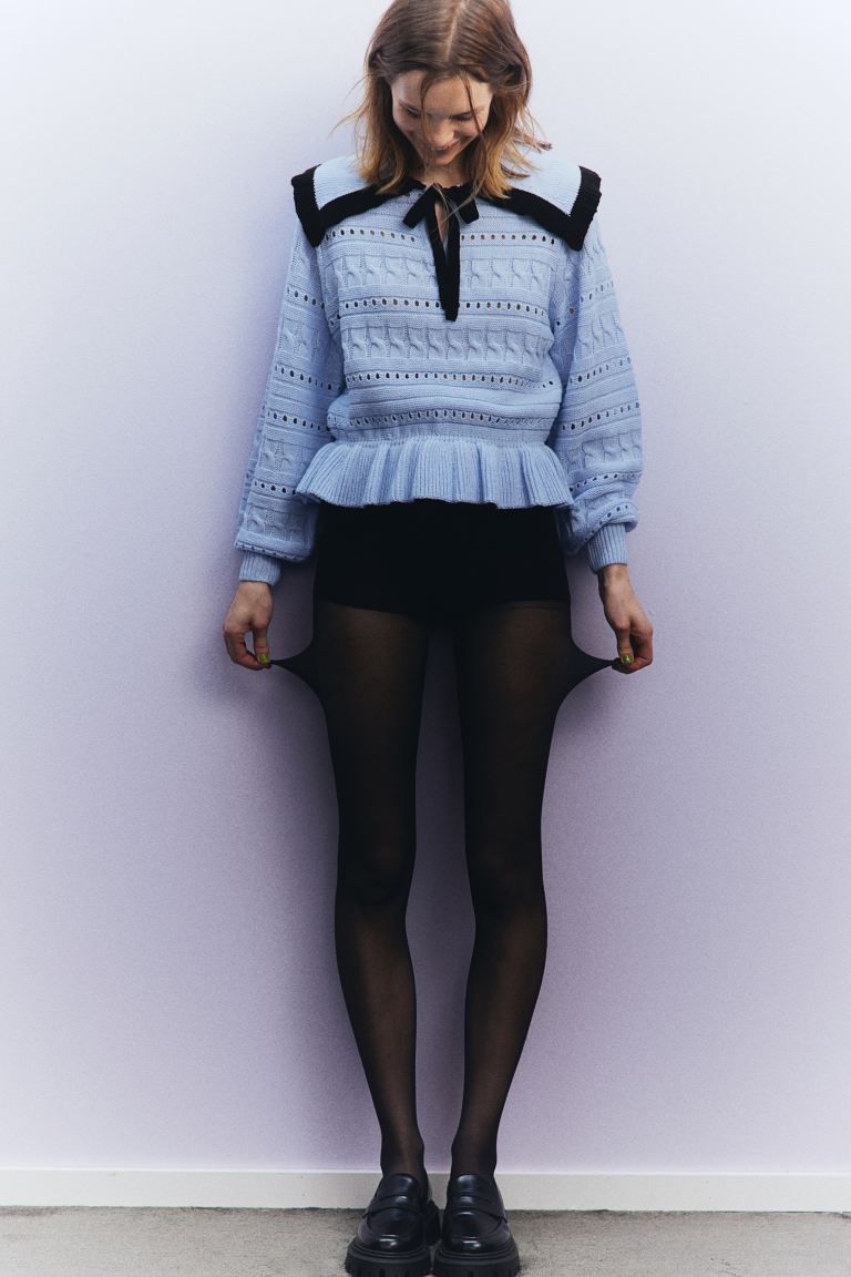 Textured-knit Sweater with Peter Pan Collar - Light blue - Ladies | H&M US | H&M (US + CA)