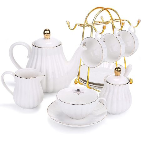 Tea Cups and Saucers of 4 Porcelain Tea Sets for Women 6 OZ Coffee Sets Cup Saucer Set Service with  | Walmart (US)