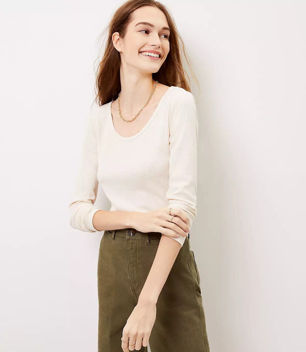 Ribbed Long Sleeve Scoop Neck Tee | LOFT