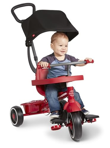 Radio Flyer 4-in-1 Pedal & Push Stroll 'N Trike, Ages 1-5, Toddler Tricycle & Stroller, High-Density Foam Tires, Parent Push Handle, UV Canopy, Removable Tray, Headrest & Seatbelt, Stroller Tricycle | Amazon (US)