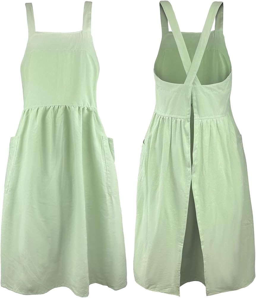 Uaussi Cotton Linen Apron Cross Back Work Apron for Women with Pockets Pinafore Dress X Cross Hal... | Amazon (US)