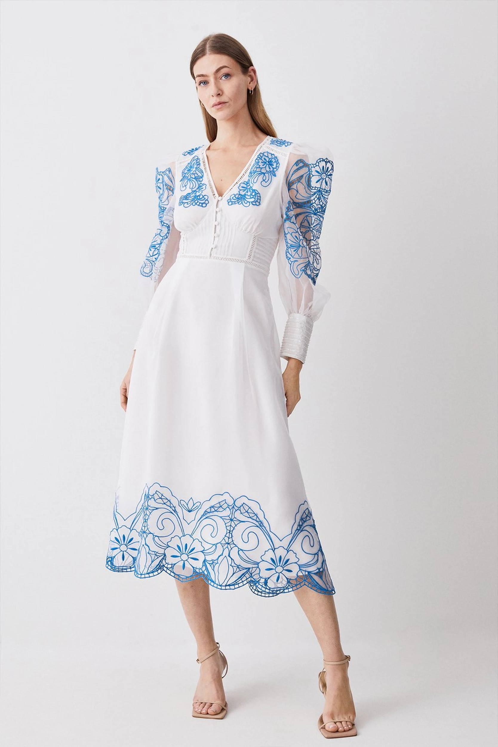 Cutwork Organdie Buttoned Woven Maxi | Karen Millen US