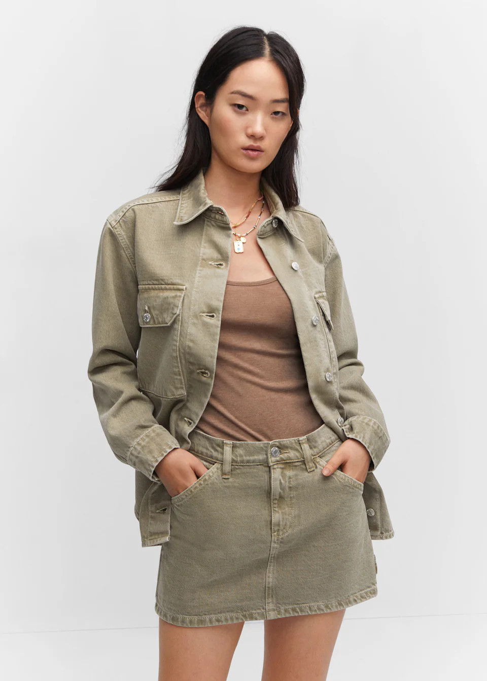 Denim overhemdjasje met zakken -  Dames | Mango Nederland | MANGO (NL)