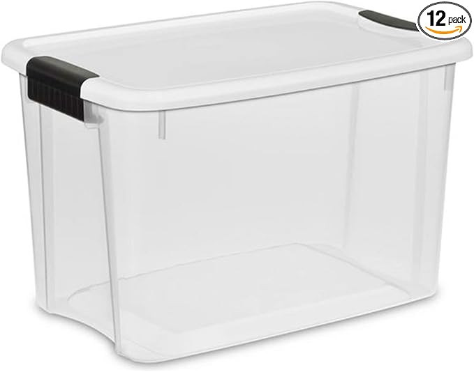Sterilite 12-Pack Stackable Storage Bin with Lid, Clear Plastic Design, 30 Quart | Amazon (US)