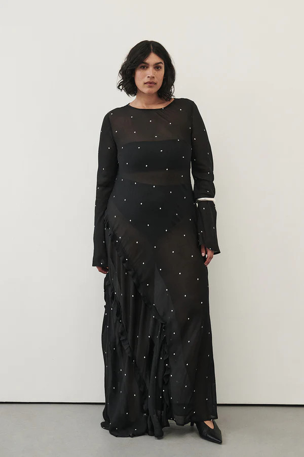 MELROSE BLACK SPOT LONG SLEEVE MAXI DRESS | DISSH