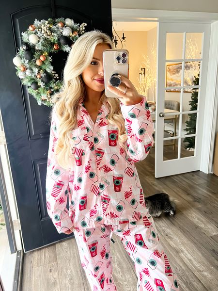 Christmas pajamas. Christmas coffee pajamas. Cute pink Christmas pajamas. Unique Christmas pajamas. Holiday pajamas  

#LTKunder100 #LTKSeasonal #LTKHoliday