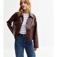 Women's Burgundy Creased Faux Leather Jacket New Look | New Look (UK)
