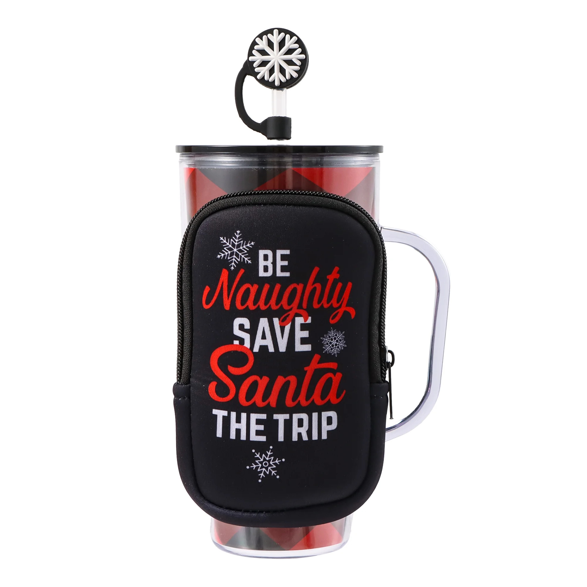 Plastic Christmas Tumbler with Bag, Black and Red, 26 fl oz, by Holiday Time | Walmart (US)