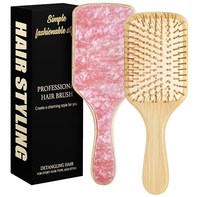 Bamboo Hair Brush Natural Wooden Paddle Bristles Hair Brush for Hair Growth for All Hair Types fo... | Amazon (US)