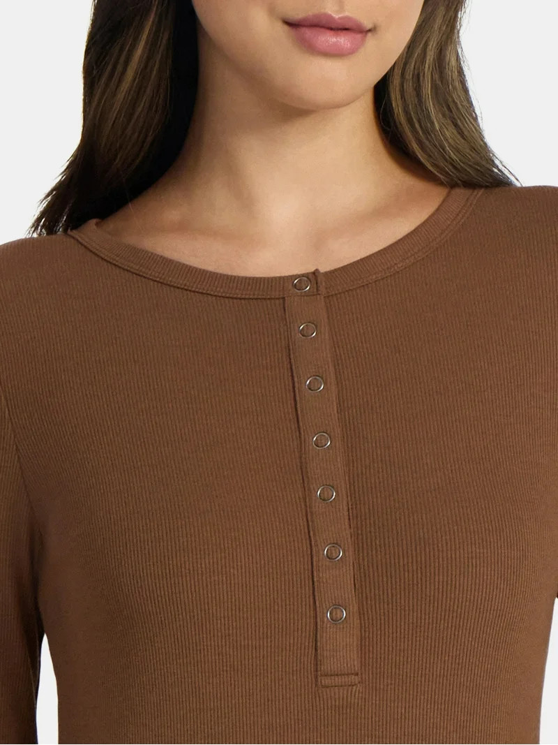 Time and Tru Women's Ribbed Henley Shirt with Long Sleeves, Sizes XS-XXXL - Walmart.com | Walmart (US)