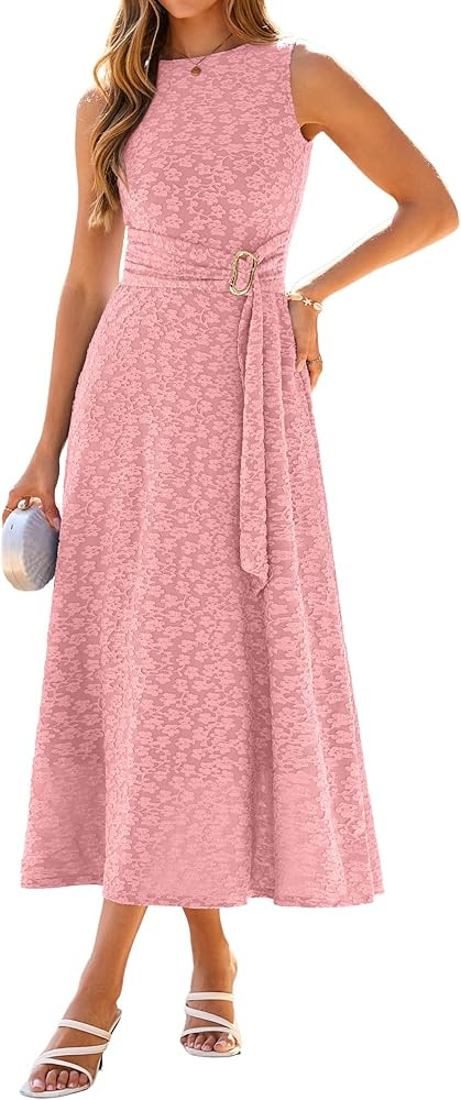 Simplee Women's 2026 Summer Floral Maxi Dress Sleeveless Elegant Tie Waist Casual Cocktail Party ... | Amazon (US)