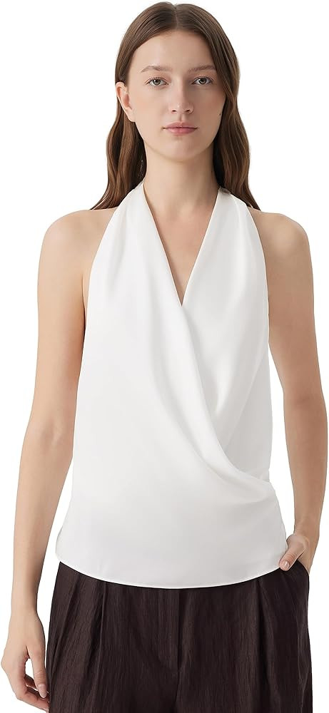 SUUKSESS Women Silk Satin Tank Tops Sexy Backless Halter Neck Top Summer Sleeveless Shirts | Amazon (US)