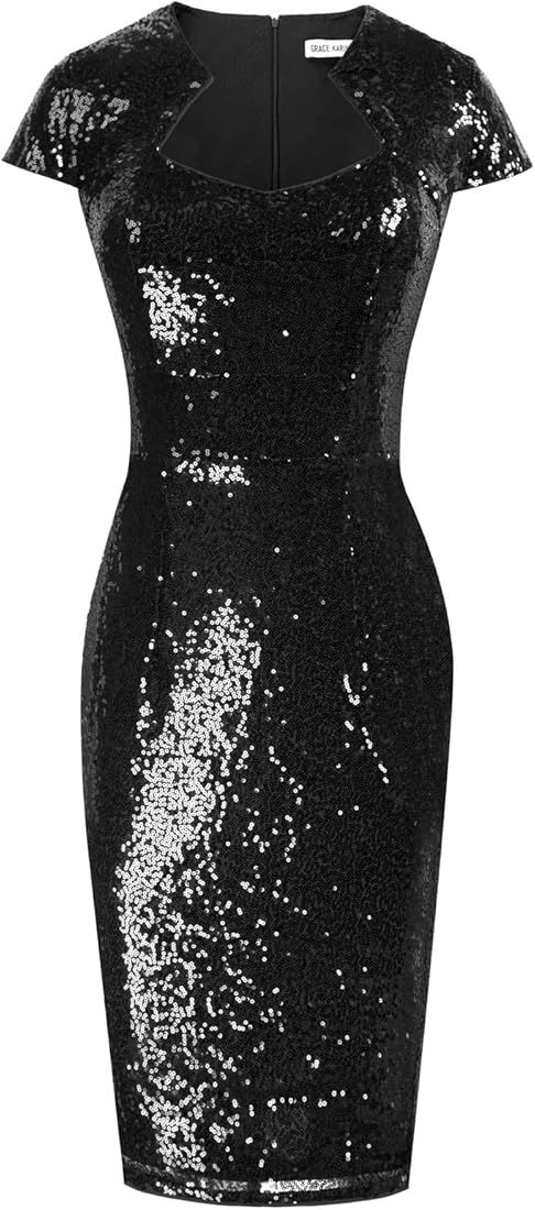 Grace Karin Womens 50s 60s Vintage Pencil Dress Bodycon Cap Sleeve Dress | Amazon (US)