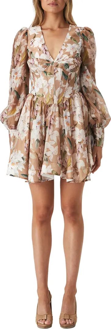 Zelina Floral Corset Long Sleeve Minidress | Nordstrom